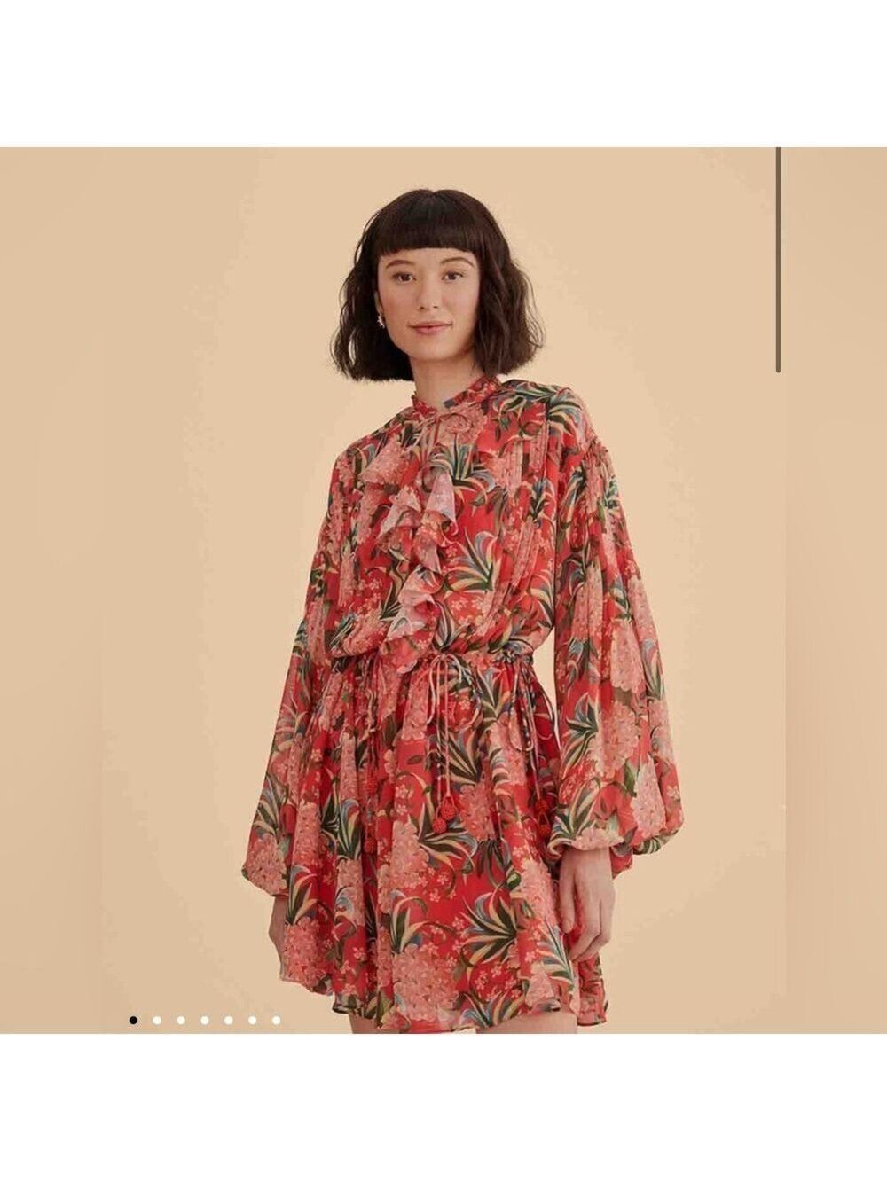 Farm Rio Red Pineapple Bloom V Neck Mini Dress